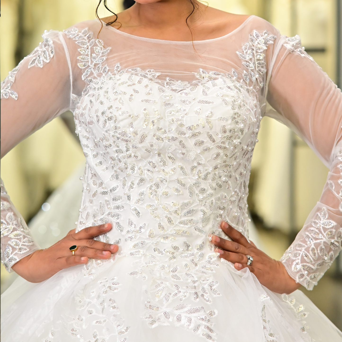 GownLink Stunning White Catholic Wedding Ball Gown with Beaded Lace GLGT179B