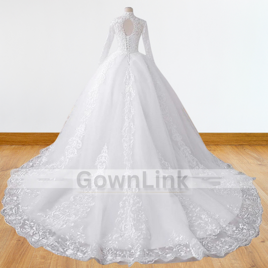 GownLink High Neck White Wedding Train Gowns for the High-End Bride GLTD50HN