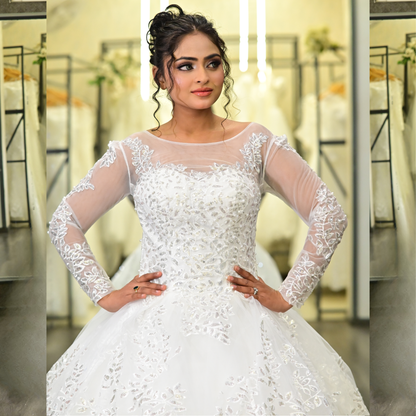 GownLink Stunning White Catholic Wedding Ball Gown with Beaded Lace GLGT179B