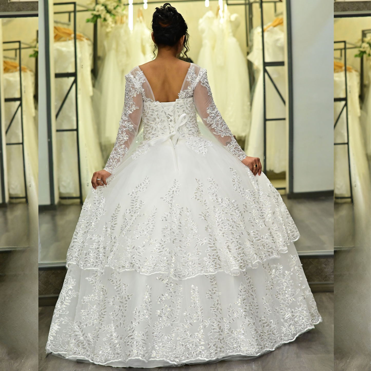 GownLink Stunning White Catholic Wedding Ball Gown with Beaded Lace GLGT179B