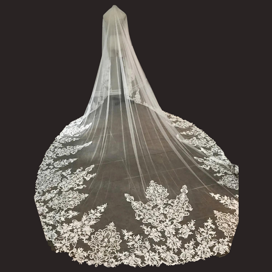 GownLink Cathedral Bridal Long Veil with Front Face Layer & Comb GLV3