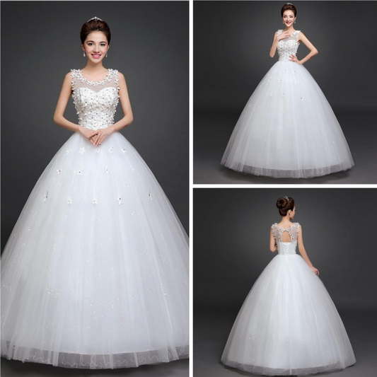 GownLink Stunning White Catholic Wedding Ball Gown with Beaded Lace GLTH58B