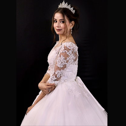GownLink Luxury Christian Catholic White Full Sleeve Long Train Heart Shape Bridal Gown -GLD30T