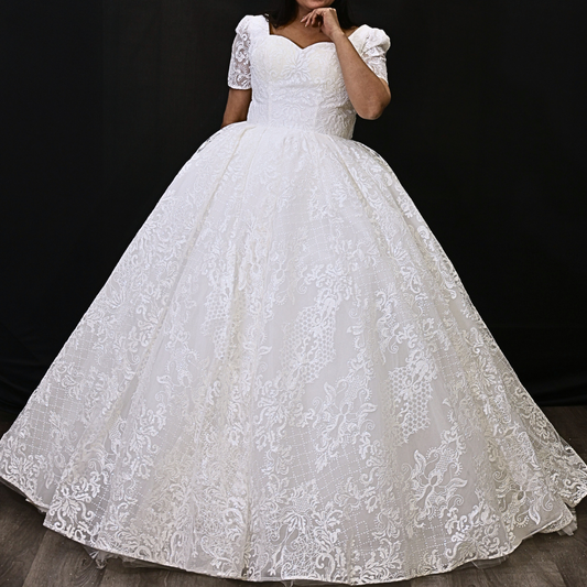 GownLink Classic White Wedding Ball Gown with High Neck Style GLGT166B
