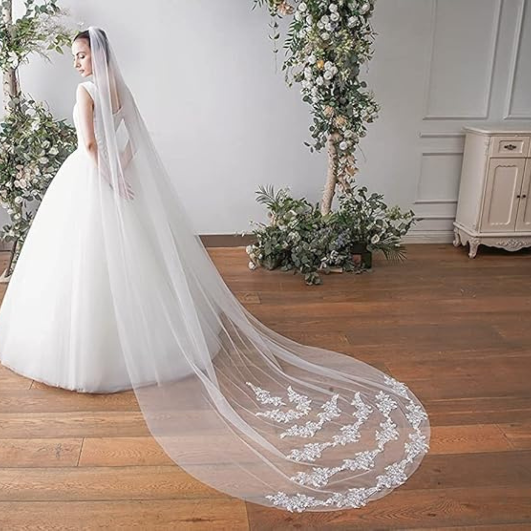 GownLink Cathedral Long Veil with Patches, Front Face Layer and Comb GLVHSEQ1