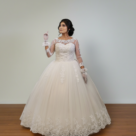 GownLink  White Wedding Ball Gown with Rhinestone Accents GLGF042 Plus Size
