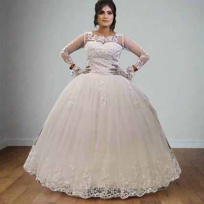 GownLink  White Wedding Ball Gown with Rhinestone Accents GLGF042 Plus Size