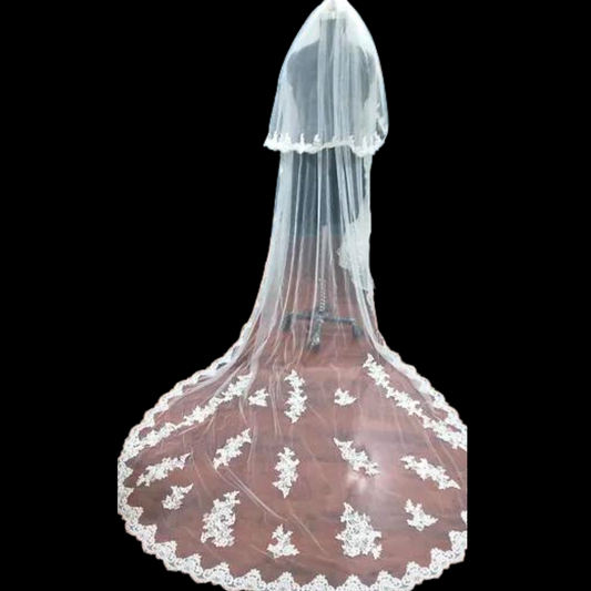 GownLink Bridal Long Veil with Face Layer & comb for Christian & Catholic Wedding GLHL53-2