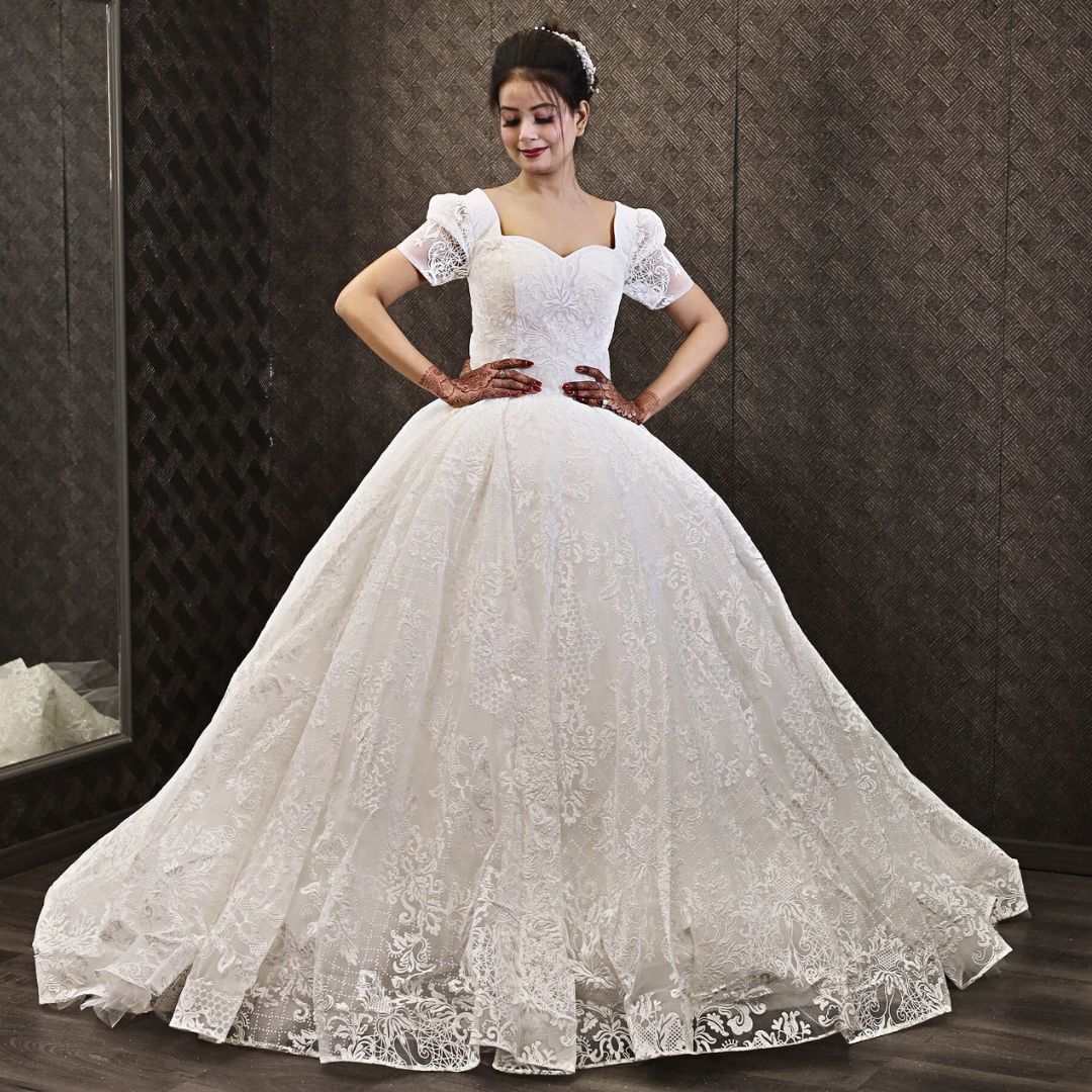 GownLink Classic White Wedding Ball Gown with High Neck Style GLGT166B