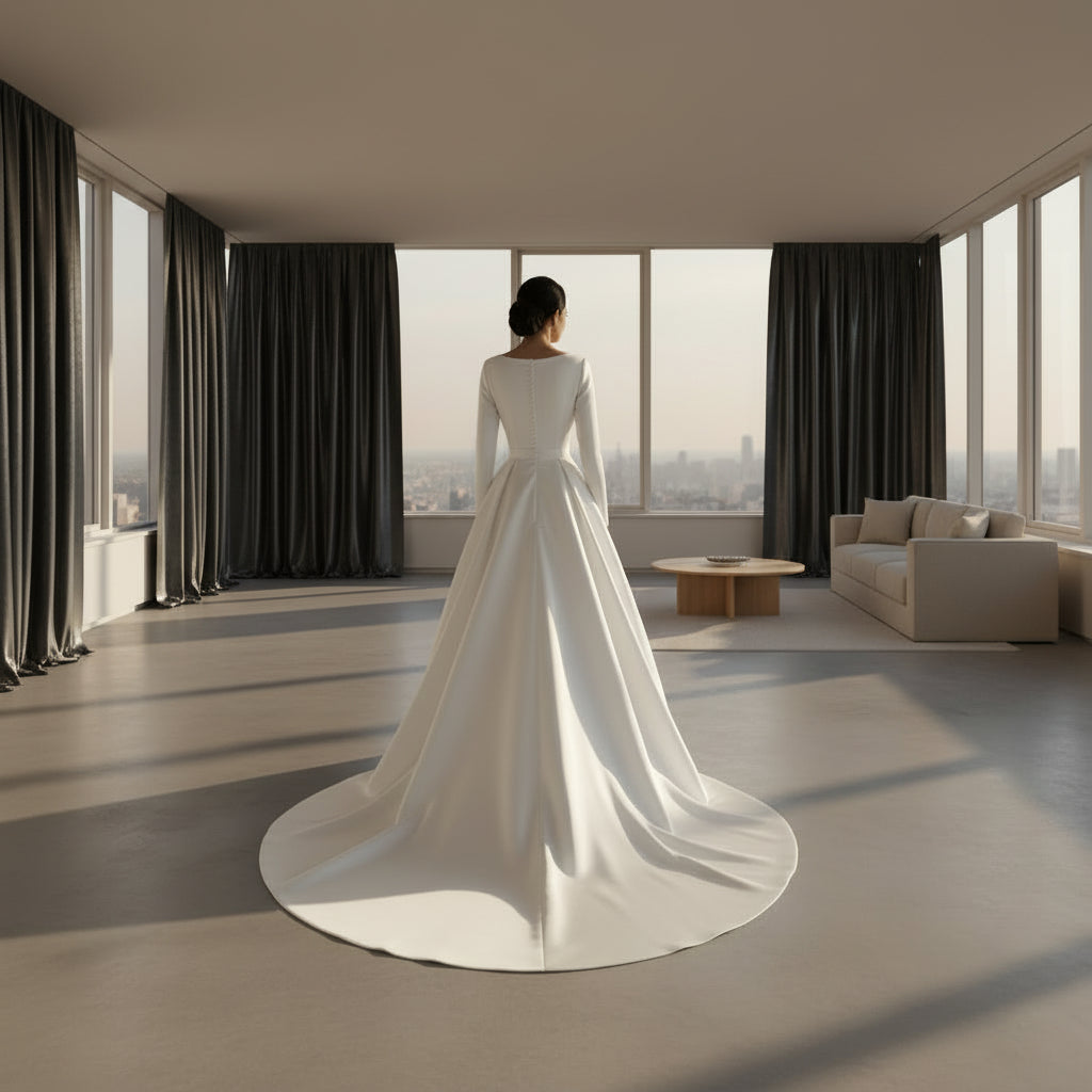 GownLink Elegant White Satin Bridal Ball Gown for Christian & Catholic Weddings GLHMST21