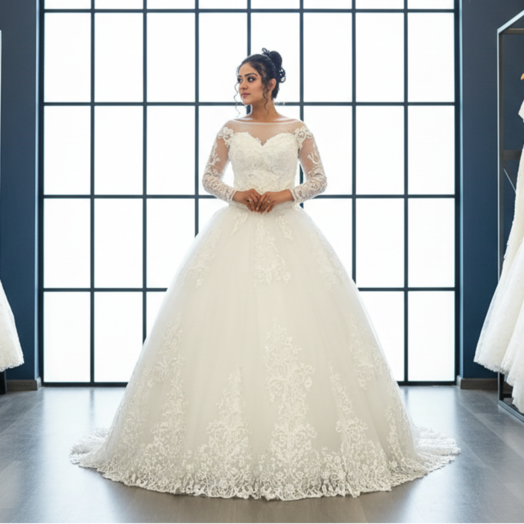 GownLink Royal White Bridal Princess Gown for Christian Catholic Brides Wedding Gown GLVLQD10B