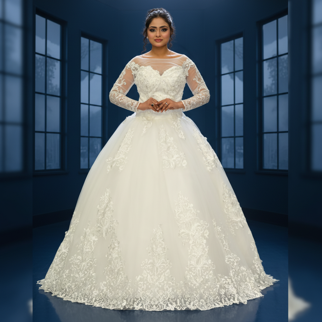 GownLink Royal White Bridal Princess Gown for Christian Catholic Brides Wedding Gown GLVLQD10B