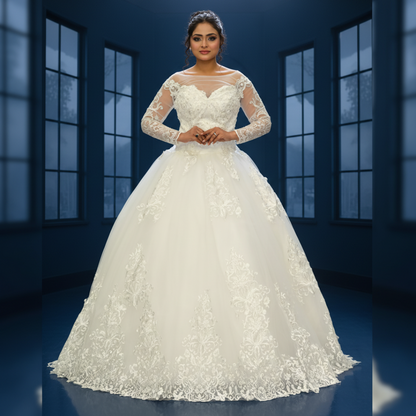 GownLink Royal White Bridal Princess Gown for Christian Catholic Brides Wedding Gown GLVLQD10B
