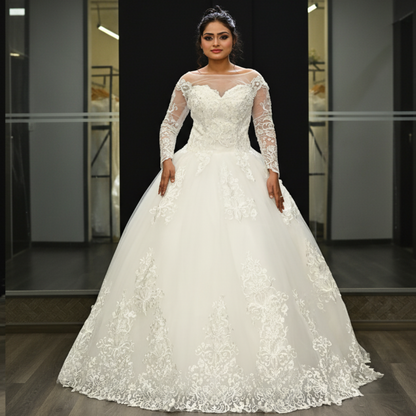 GownLink Royal White Bridal Princess Gown for Christian Catholic Brides Wedding Gown GLVLQD10B