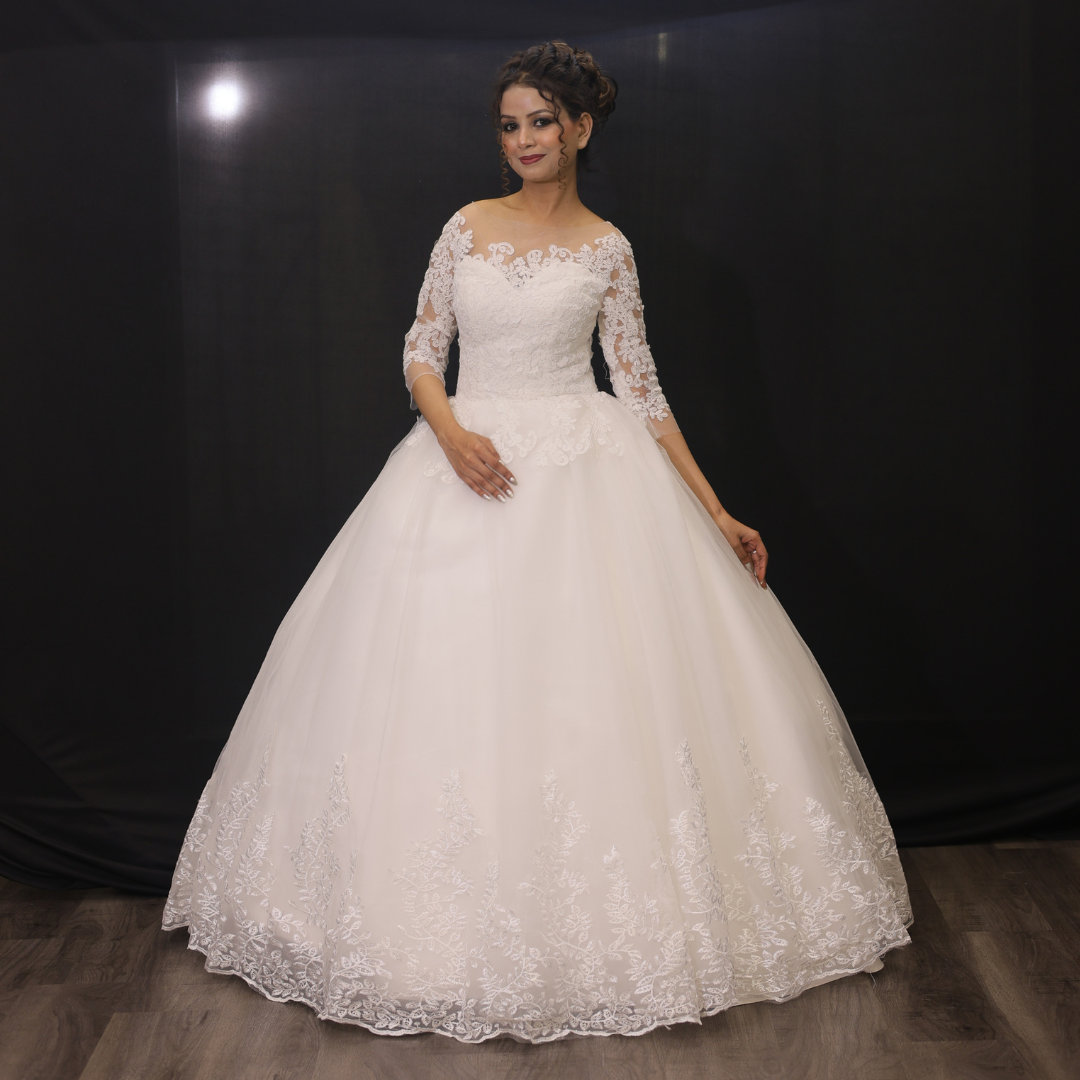 GownLink Designer Christian Wedding Gown for Catholic Bride White Bridal Gown with Elegant Finish GLD30B