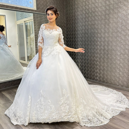 GownLink Luxury White Church Wedding Bridal Train Dress for Christian & Catholic Bride GLD30-T