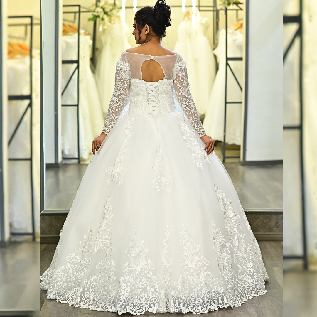 GownLink Royal White Bridal Princess Gown for Christian Catholic Brides Wedding Gown GLVLQD10B