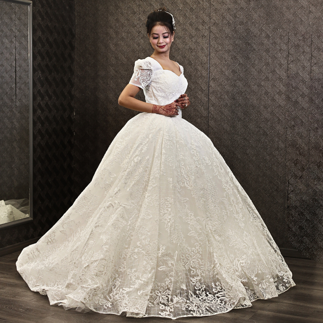 GownLink Classic White Wedding Ball Gown with High Neck Style GLGT166B