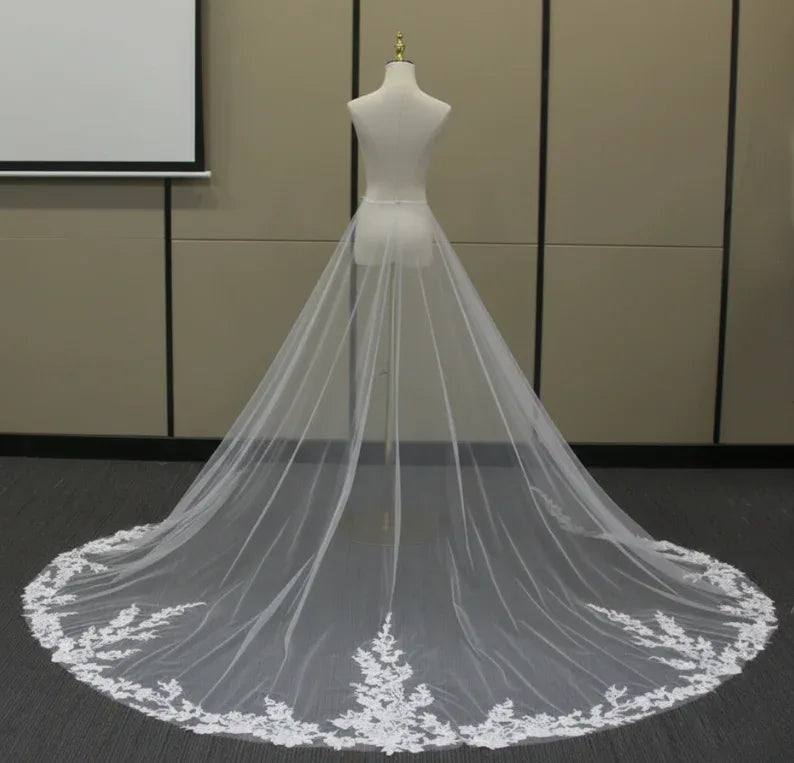 Gowlink,s Wedding Detachable Train Long Tutu Maxi Lace Opening Front Skirt - GownLink