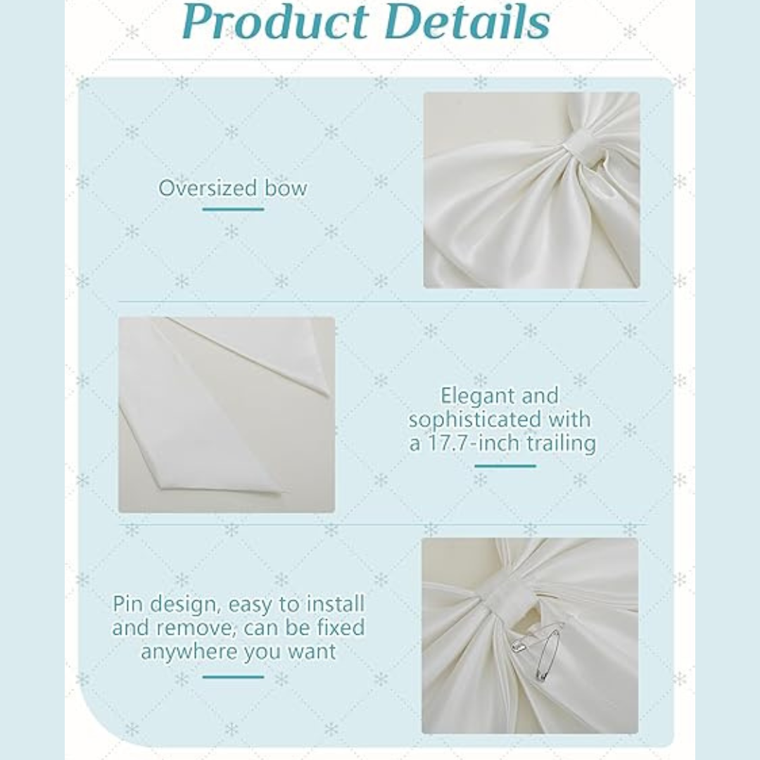 Gowlink,s Bencailor Big Satin Bow Large Detachable Bow Train for Dress 17.72" Wide Waist Sash Belt Bride Formal Wedding Dres