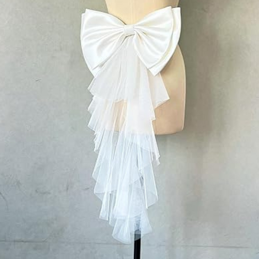 Gowlink,s Detachable Satin and Net Bow for Wedding Dress Bowknot with Irregular