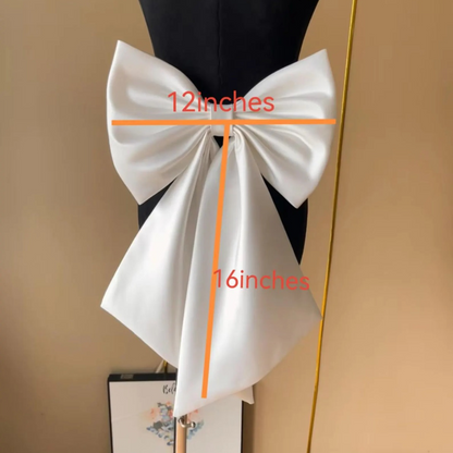 GownLink,s detachable wedding dress bow, Satin detachable bridal bow, Ivory Bow with Train, Removable bridal bow-GLSDB