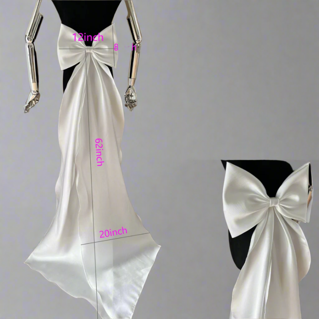 GownLink,s detachable wedding dress bow, Satin detachable bridal bow, Ivory Bow with Train, Removable bridal bow-GLSDB