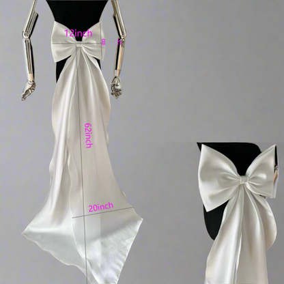 GownLink,s detachable wedding dress bow, Satin detachable bridal bow, Ivory Bow with Train, Removable bridal bow-GLSDB