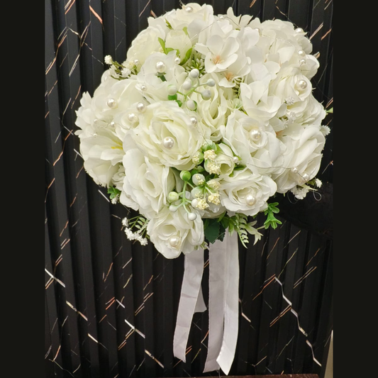 GownLink's Majestic Harmony Elegant Bridal Bouquet with green and white Flowers B-White