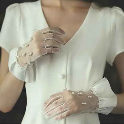 GownLink's Arm Length Long Bridal Gloves for Christian & Catholic Wedding G-pearl