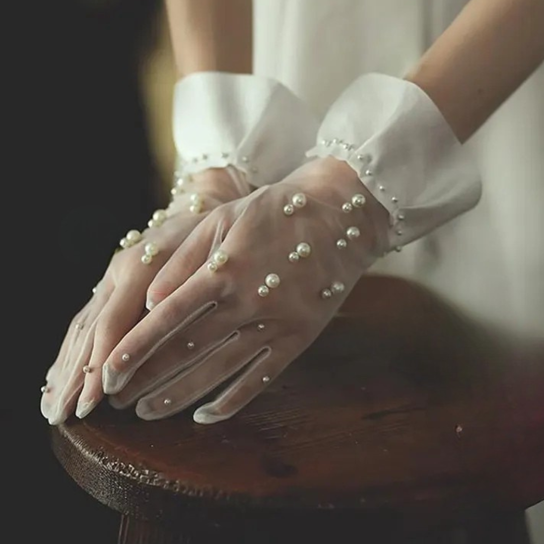 GownLink's Arm Length Long Bridal Gloves for Christian & Catholic Wedding G-pearl