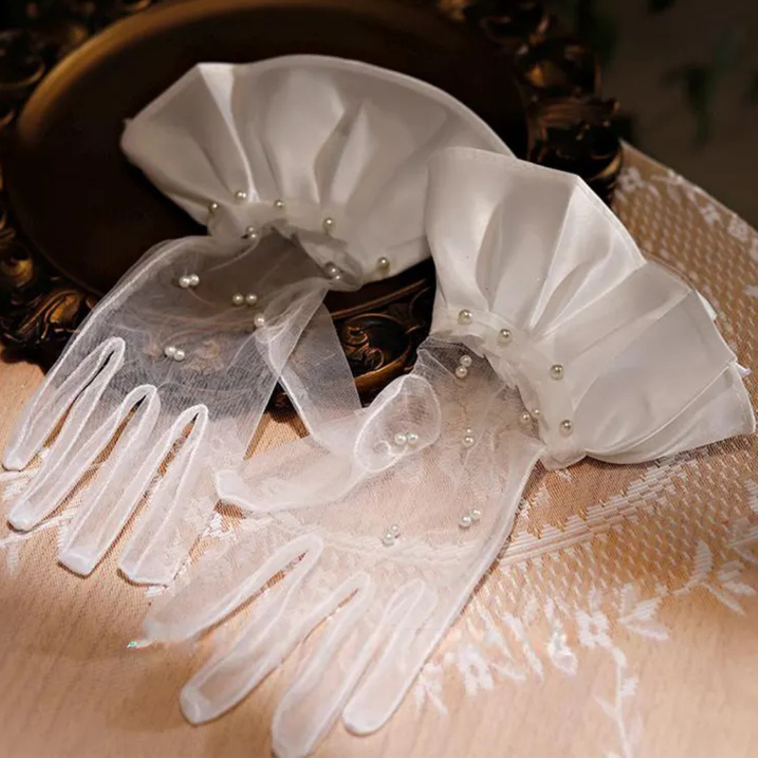 GownLink's Arm Length Long Bridal Gloves for Christian & Catholic Wedding G-pearl