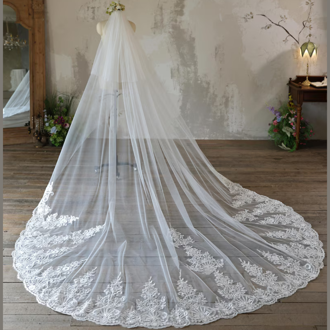 Gownlink's  Radiant Elegance Cathedral White Long 2 Layer Bridal Veil For Christian & Catholic Wedding GLV20
