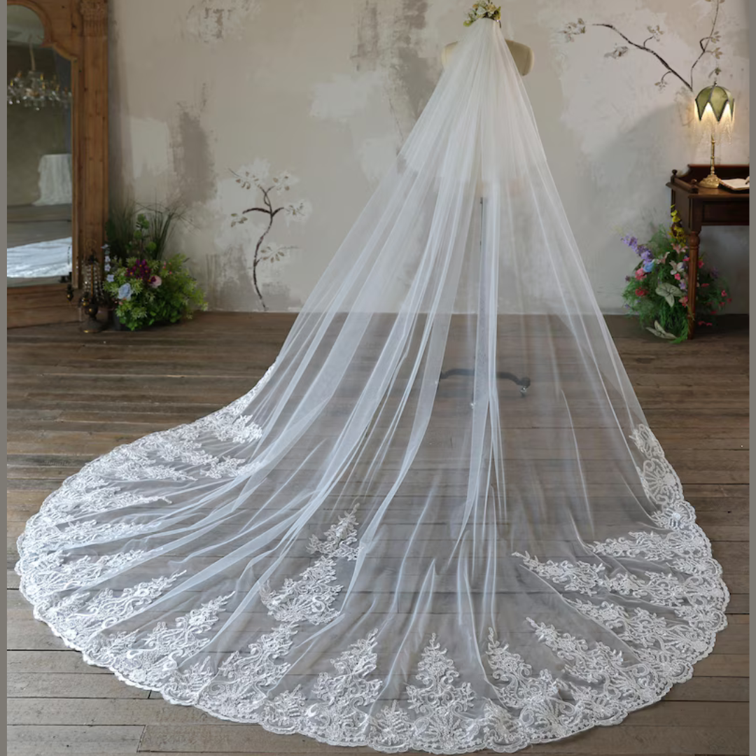 Gownlink's  Radiant Elegance Cathedral White Long 2 Layer Bridal Veil For Christian & Catholic Wedding GLV20
