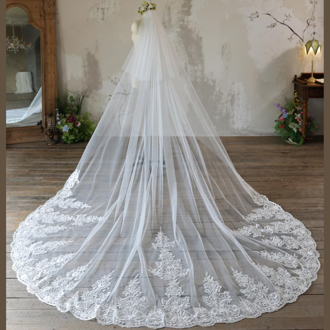 Gownlink's  Radiant Elegance Cathedral White Long 2 Layer Bridal Veil For Christian & Catholic Wedding GLV20