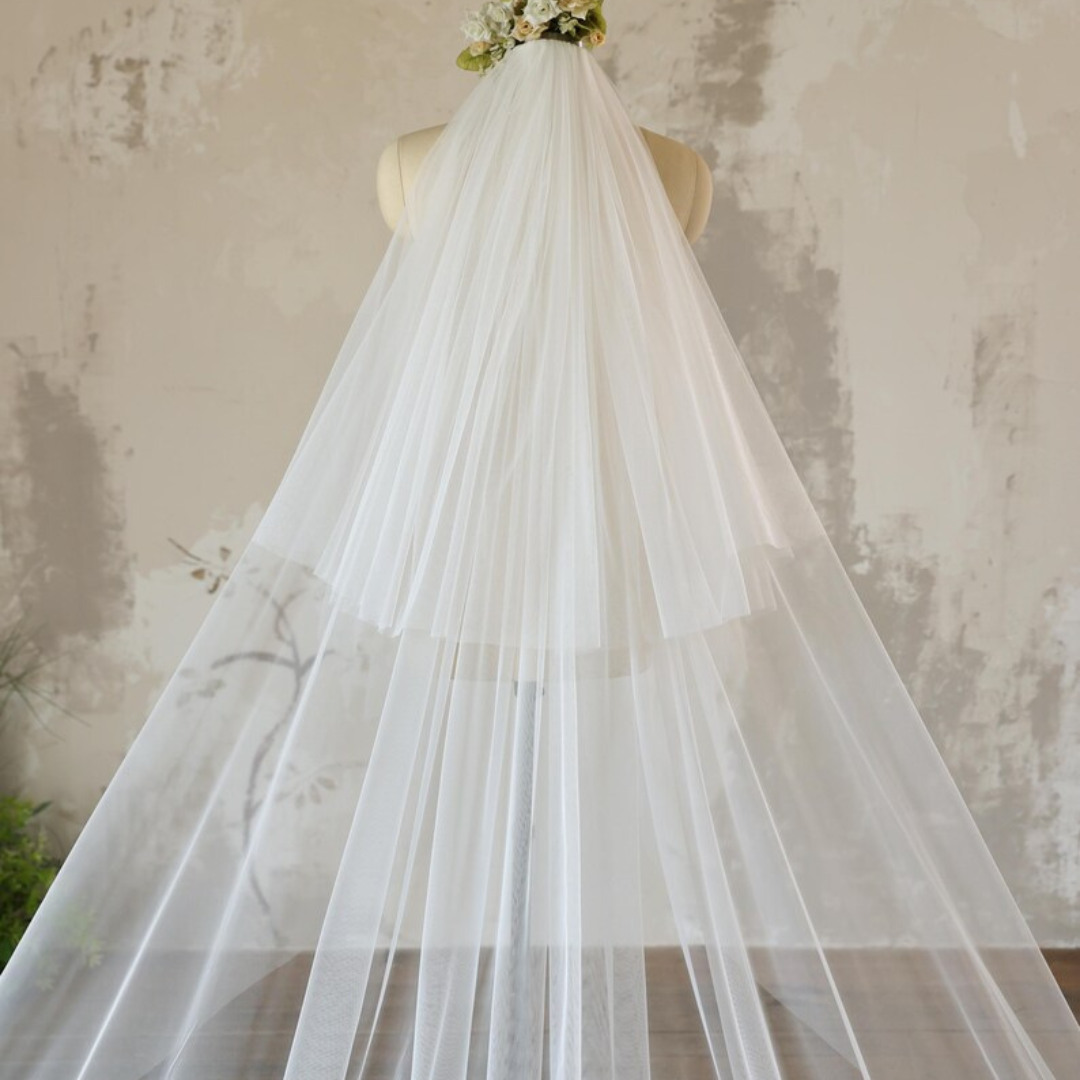 Gownlink's  Radiant Elegance Cathedral White Long 2 Layer Bridal Veil For Christian & Catholic Wedding GLV20