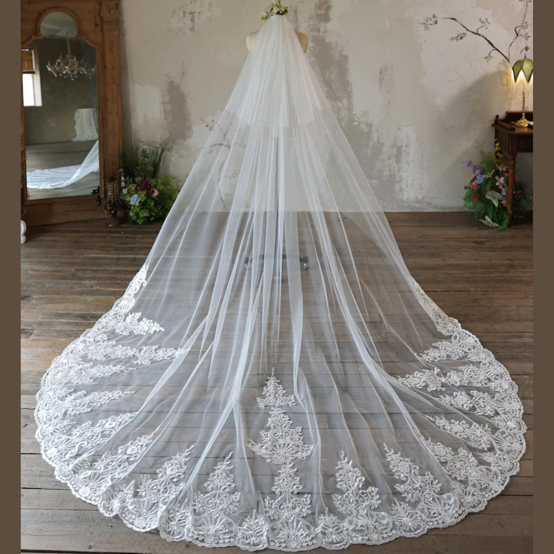 Gownlink's  Radiant Elegance Cathedral White Long 2 Layer Bridal Veil For Christian & Catholic Wedding GLV20