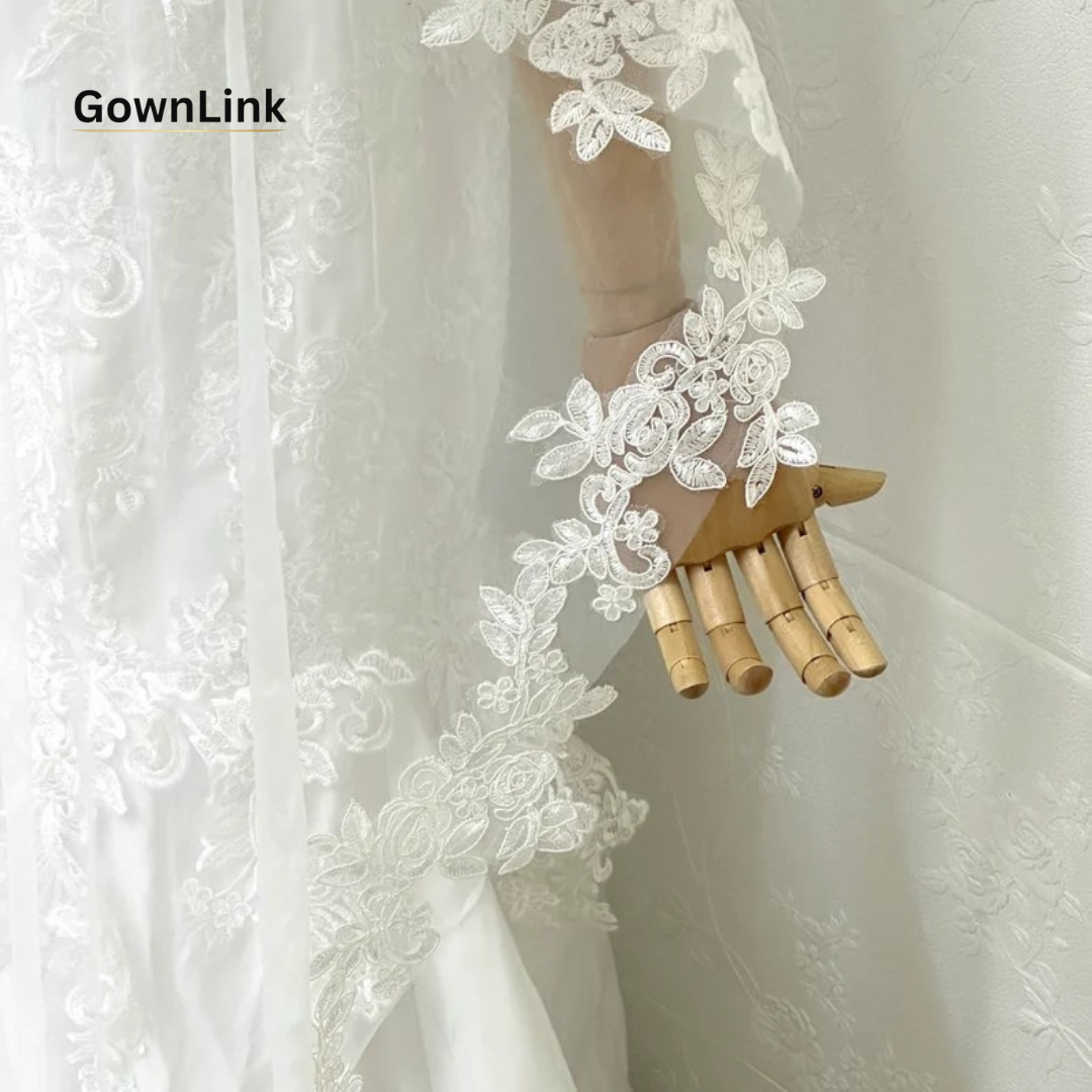 GownLink Wedding Long Cathedral 2 Tier Veil with Lace work GLV-12