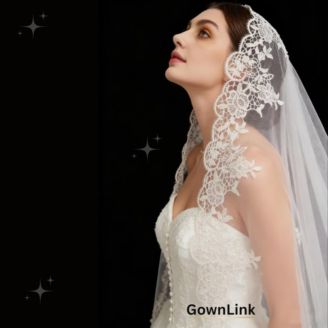 GownLink Cathedral Bridal Long Veil with Front Face Layer & Comb for Christian & Catholic Weddings GLVCP14