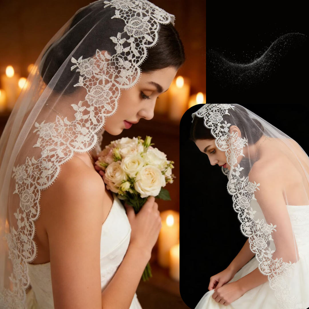 GownLink Cathedral Bridal Long Veil with Front Face Layer & Comb for Christian & Catholic Weddings GLVCP14