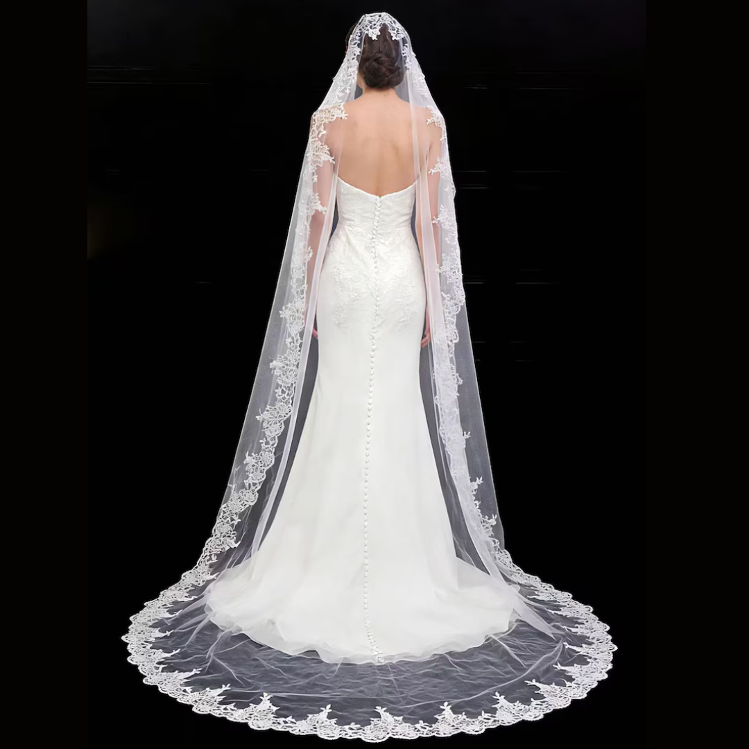 GownLink Cathedral Bridal Long Veil with Front Face Layer & Comb for Christian & Catholic Weddings GLVCP14