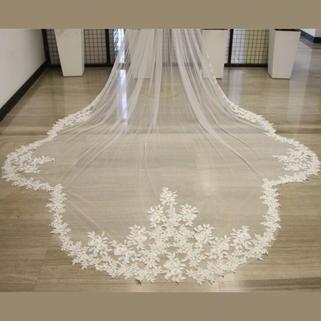 GownLink Cathedral Bridal Long Veil with Front Face Layer & Comb for Christian & Catholic Weddings GLV-Rose