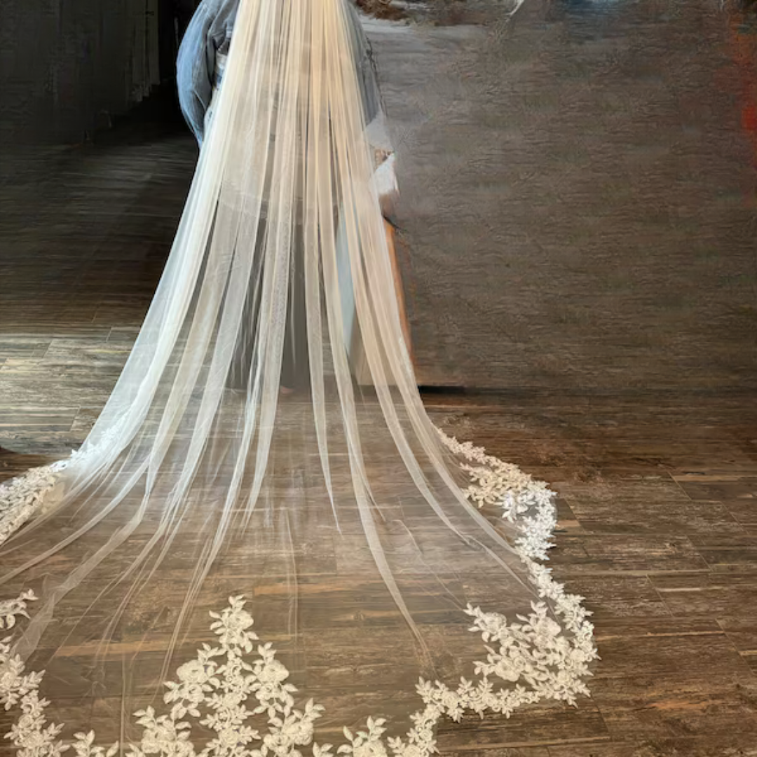 GownLink Cathedral Bridal Long Veil with Front Face Layer & Comb for Christian & Catholic Weddings GLV-Rose
