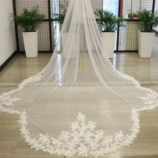 GownLink Cathedral Bridal Long Veil with Front Face Layer & Comb for Christian & Catholic Weddings GLV-Rose