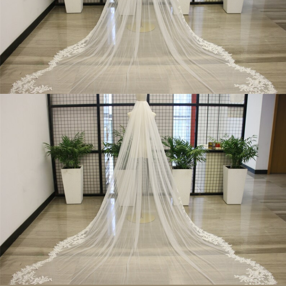 GownLink Cathedral Bridal Long Veil with Front Face Layer & Comb for Christian & Catholic Weddings GLV-Rose