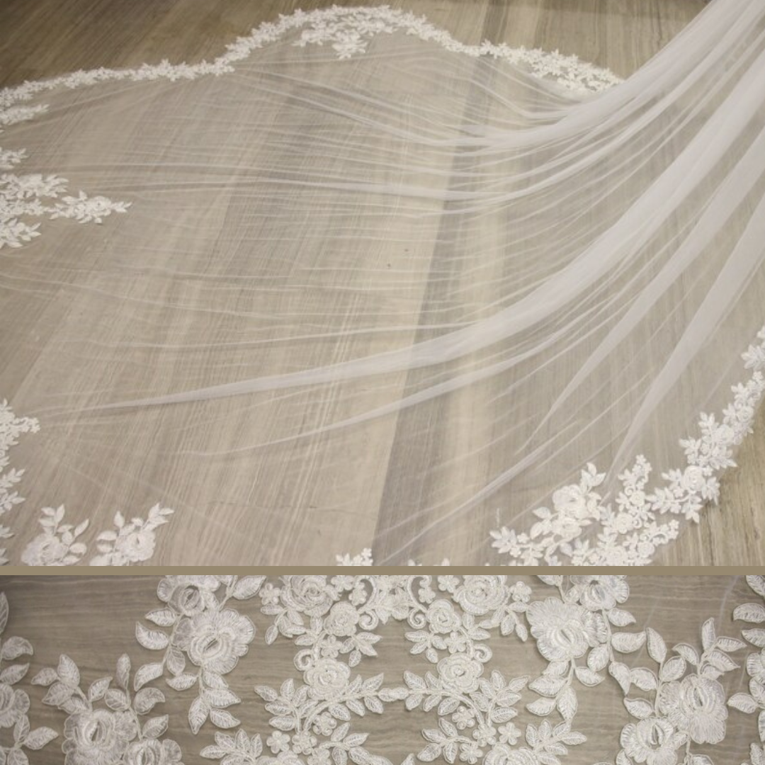 GownLink Cathedral Bridal Long Veil with Front Face Layer & Comb for Christian & Catholic Weddings GLV-Rose