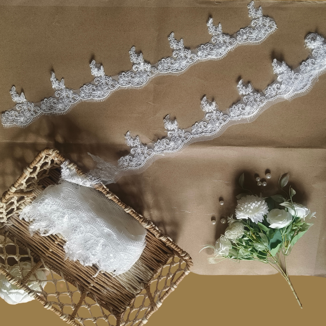 GownLink White Graceful Lace Border Wedding Gown-V-1800