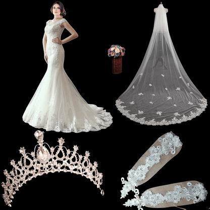 Full set of 4-Piece Bridal Combo Set laid out flat — GownLink GL-COMBO