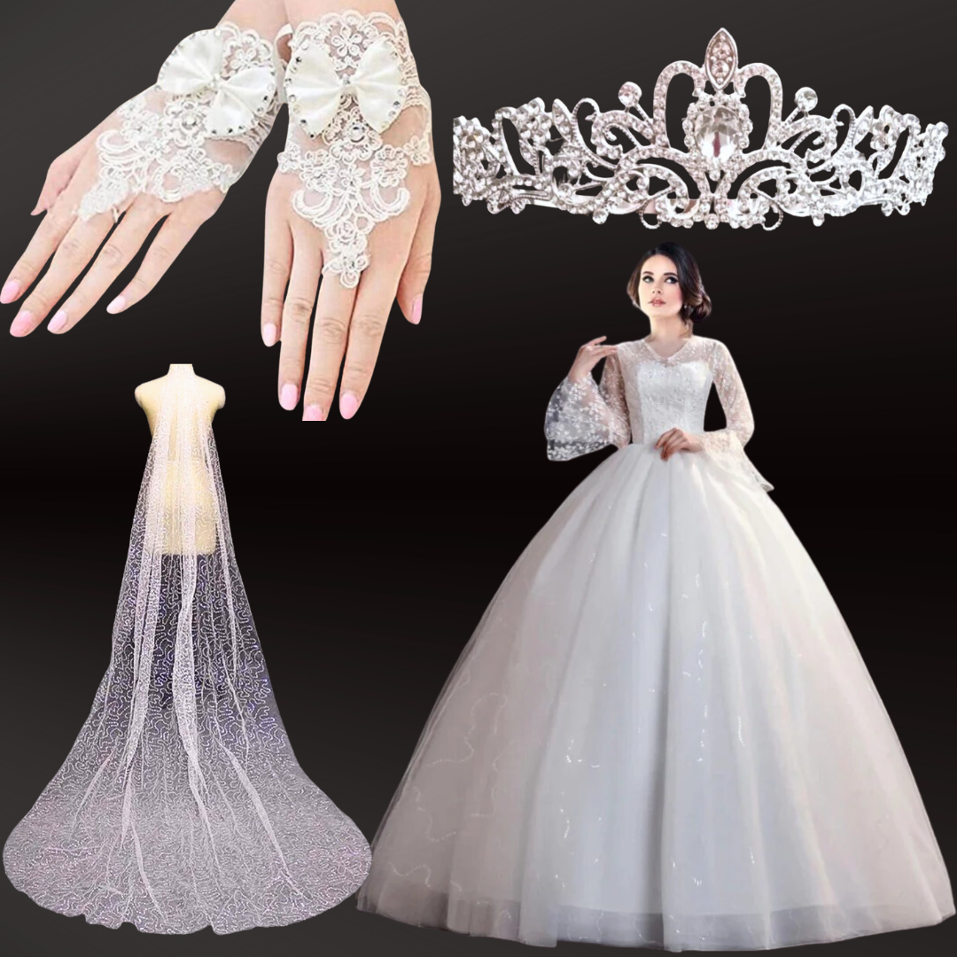 Buy white wedding gown and accessories set | Gownlink India â GownLink