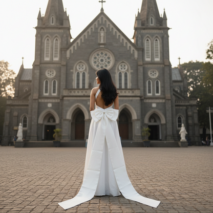 Gowlink,s Chuarry Extra Long 67" Satin Big Bow Detachable Train Removable Sweep Train Waist Sash Belt for Bride Formal Wedding Dress